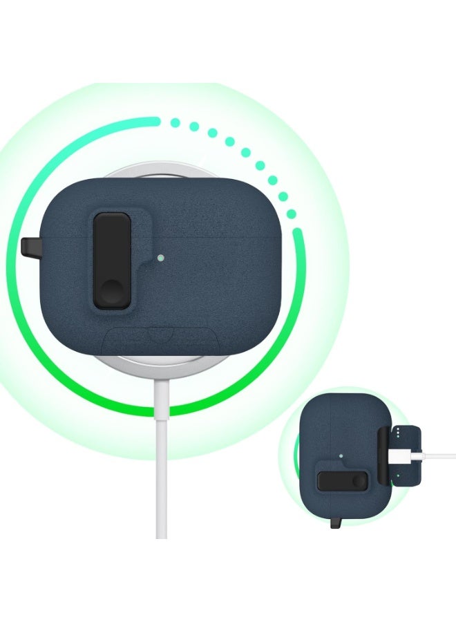 حافظة واقية AirPods Pro من الجيل الثالث تتميز هذه الحافظة بتصميم عصري مزود بقفل مغناطيسي، وتوفر حماية قوية بمستوى عسكري مع آلية قفل آمنة. متوافقة مع حافظة الشحن Apple AirPods من الجيل الثالث (طراز 2025). أزرق - Image 4